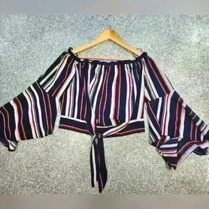 GUESS Off the shoulder  long sleeve crop top